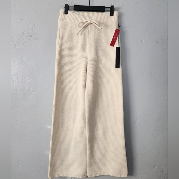 NWT Carbon38  Cozy Cream Knit Ribbed Stretch Wide Leg Lounge Pants Small - Picture 1 of 8